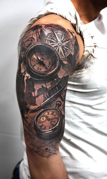 Tatouage Boussole Horloge (1)