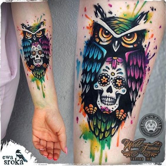 Tatouage Chouette Femme Coulour (17)