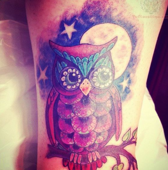 tatuaje de buho y luna