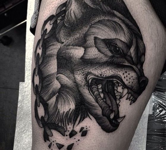 tatuaje de lobo gruñendo