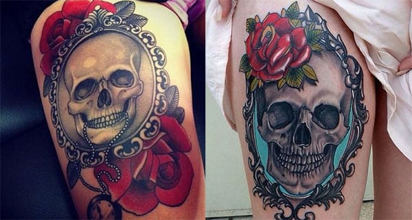 calavera espejo rosas2