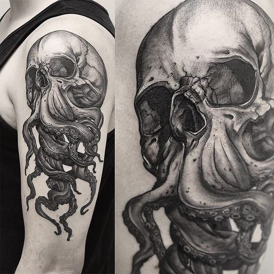 pulpo y calavera tatuaje