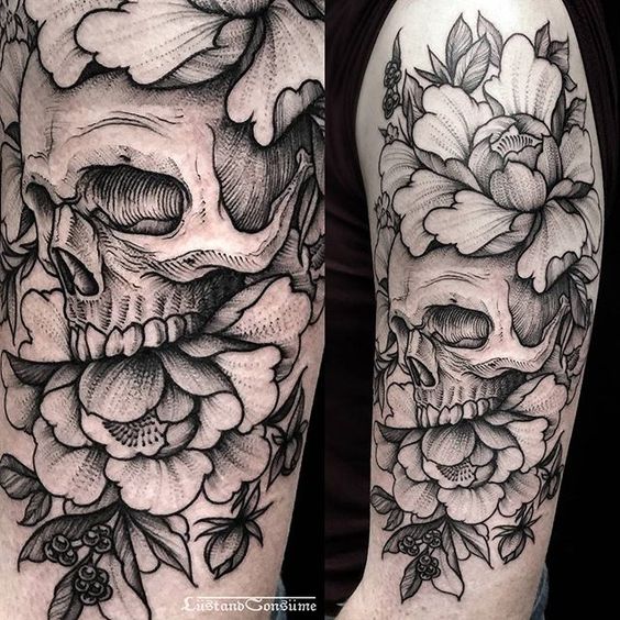 rosas con calavera tatuaje