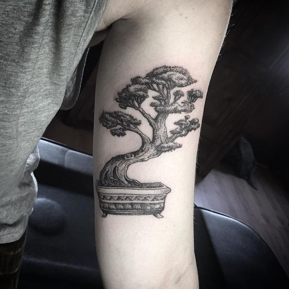 bonsai tatuado en el brazo