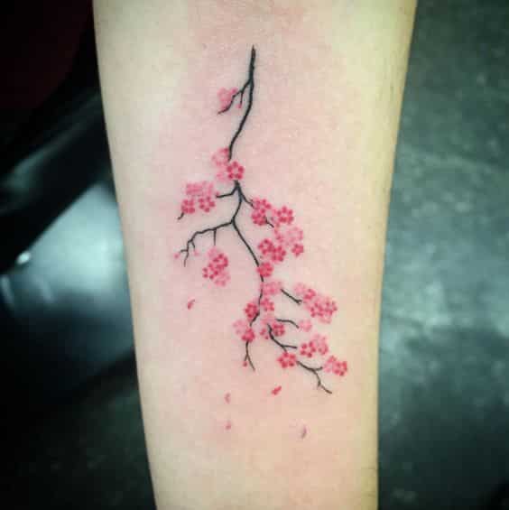 rama de cerezo en brazo tattoo
