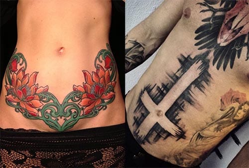 Tatuajes en el abdomen con diferentes diseños y tamaños