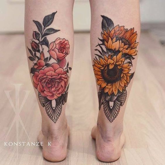 tatuajes en las piernas hombres flores