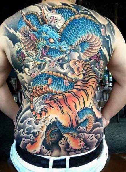 Tatuaje De Tigre Y Dragon Estilo Japones A Color