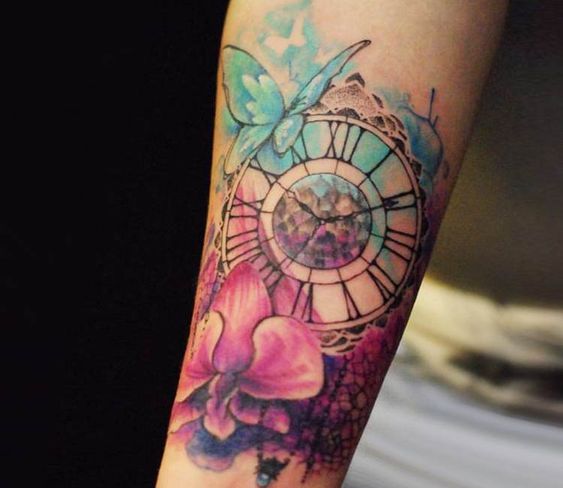 Tatuaje Reloj Acuarela