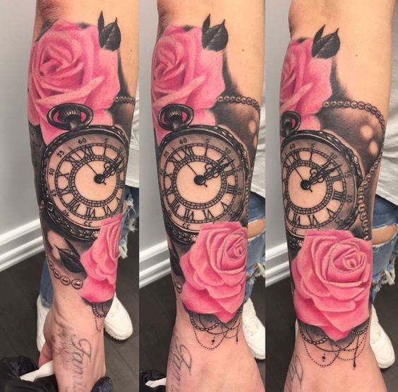 Tattos De Relojes Y Rosas (1)